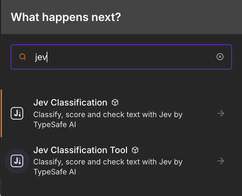 n8n search results showing Jev Classification and Jev Classification Tool